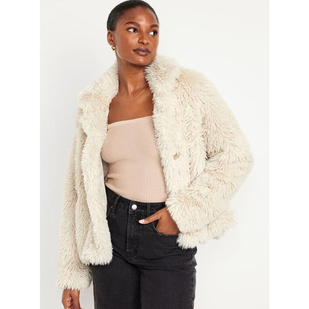 OLD NAVY Women's Faux-Fur Coat Size L In Beige